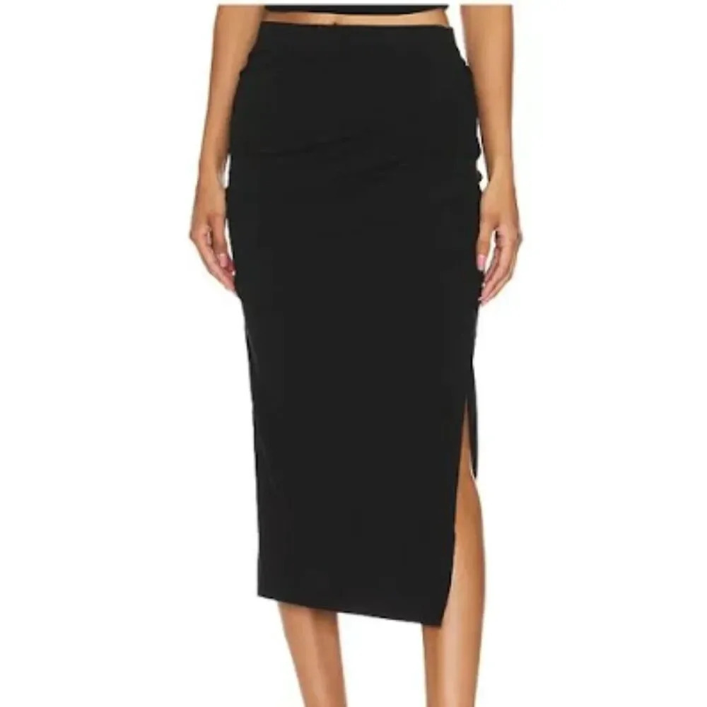 Bobi Los Angeles by Revolve Velvet Ruched Midi Skirt - Picture 2 of 12